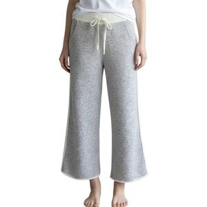 Wide leg Cropped Sweater Pants Tan cream lavender Drawstring Womens S NWOT Cozy